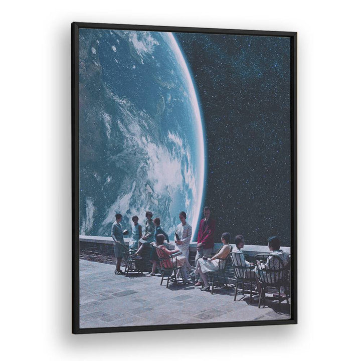 Moon Terrace Lounge  Surreal Painting Artwork in Black Plain Frame
