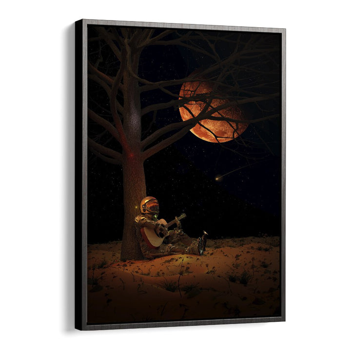 Moonlight Jam By Francis Minoza Astronaut & Nasa Paintings, Space Art Prints Artwork in Black Floater Frame
