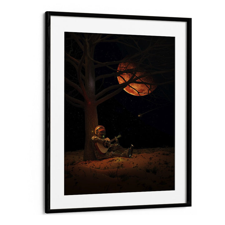 Moonlight Jam By Francis Minoza Astronaut & Nasa Paintings, Space Art Prints Artwork in Black Frame With Mount
