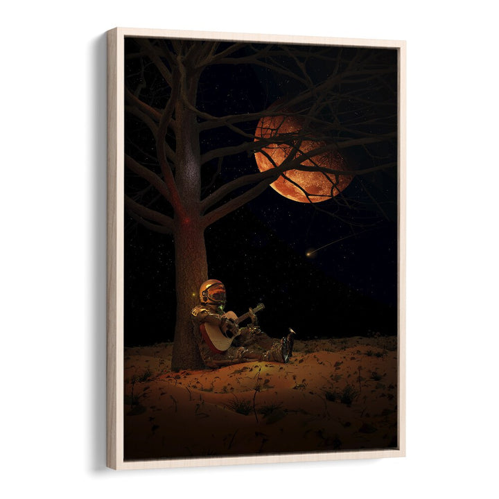 Moonlight Jam By Francis Minoza Astronaut & Nasa Paintings, Space Art Prints Artwork in Oak Wood Floater Frame
