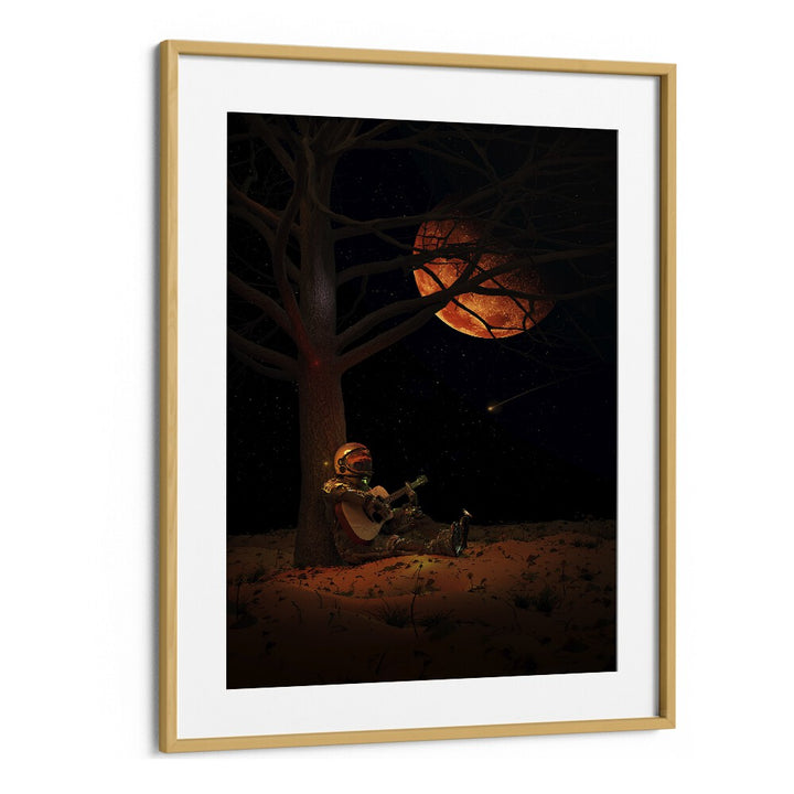 Moonlight Jam By Francis Minoza Astronaut & Nasa Paintings, Space Art Prints Artwork in Oak Wood Frame With Mount
