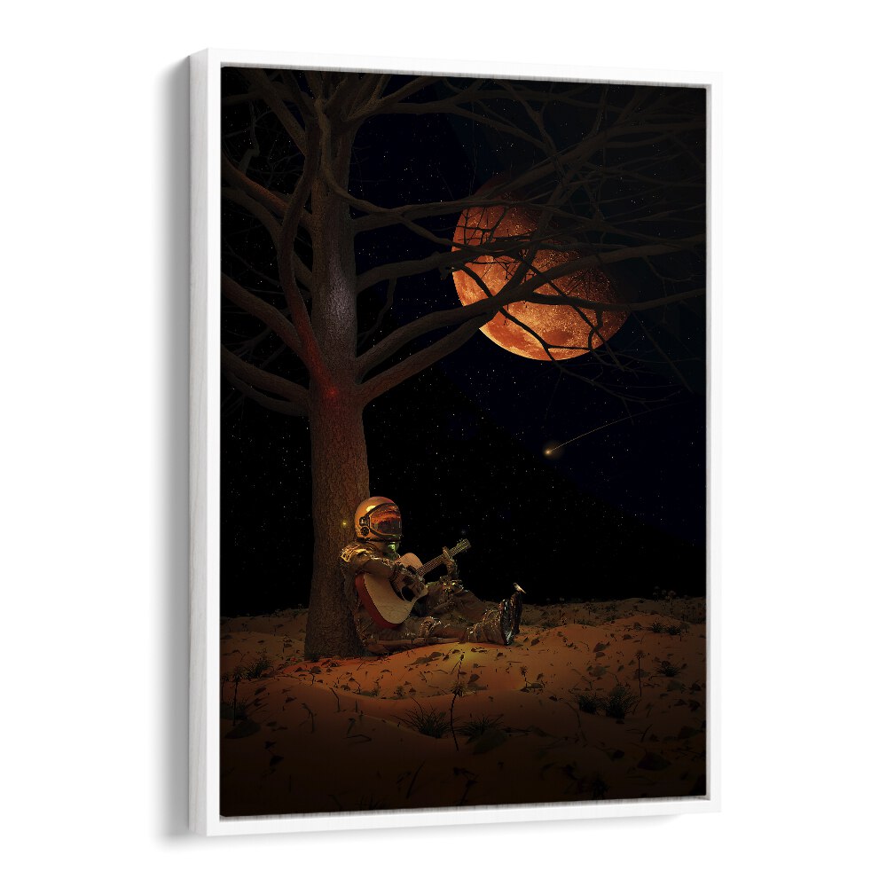 Moonlight Jam By Francis Minoza Astronaut & Nasa Paintings, Space Art Prints Artwork in White Floater Frame
