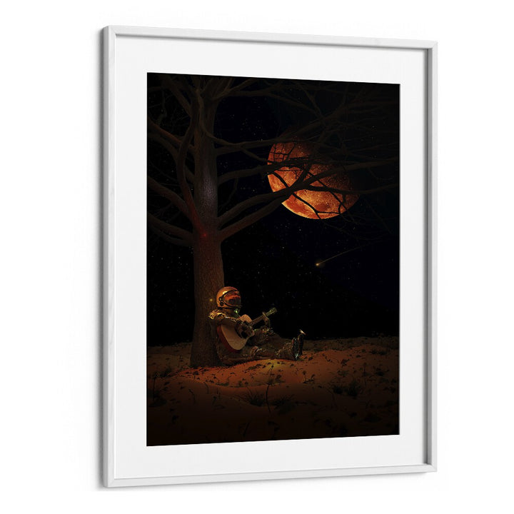 Moonlight Jam By Francis Minoza Astronaut & Nasa Paintings, Space Art Prints Artwork in White Frame With Mount
