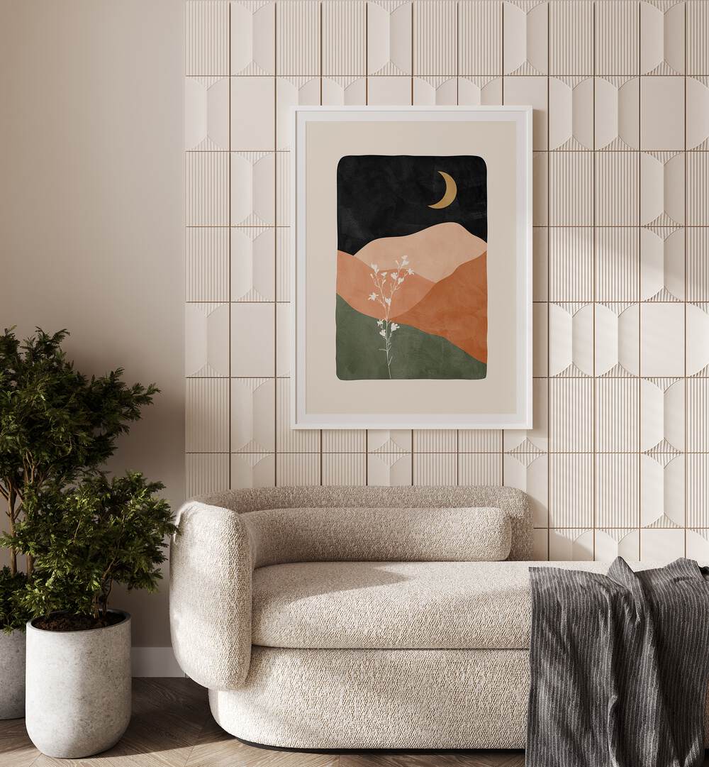 Moonlit Blossoms boho wall art painting Artwork Hanged on a Wall