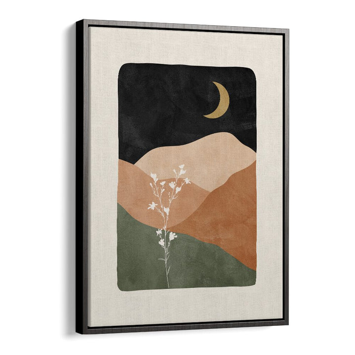 Moonlit Blossoms boho wall art painting Artwork in Black Floater Frame