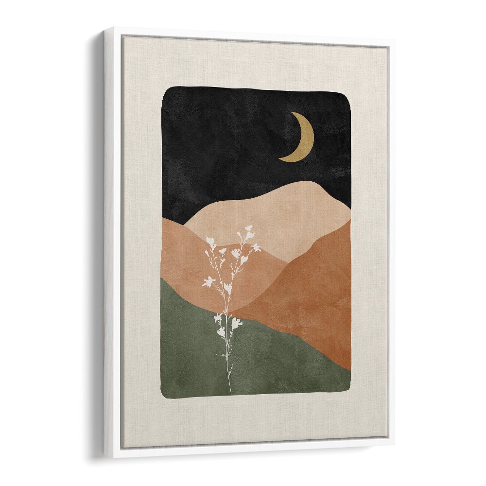 Moonlit Blossoms boho wall art painting Artwork in White Floater Frame