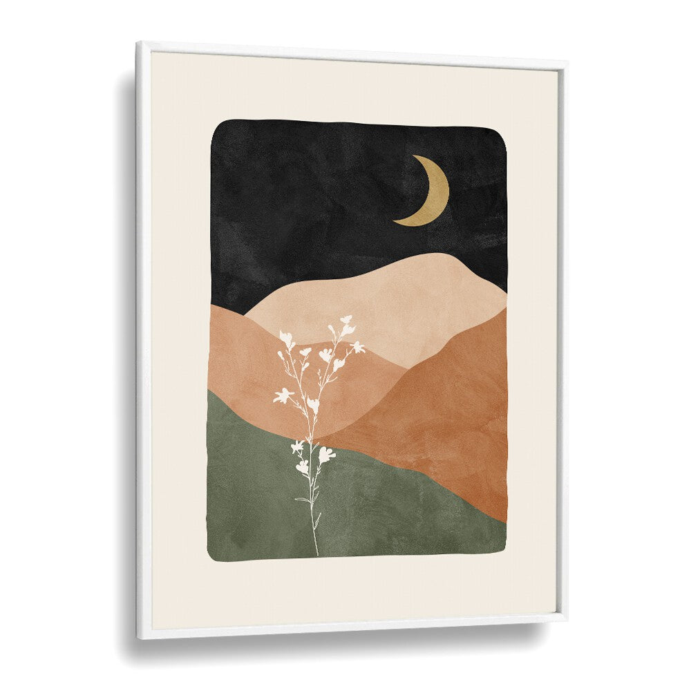 Moonlit Blossoms boho wall art painting Artwork in White Plain Frame