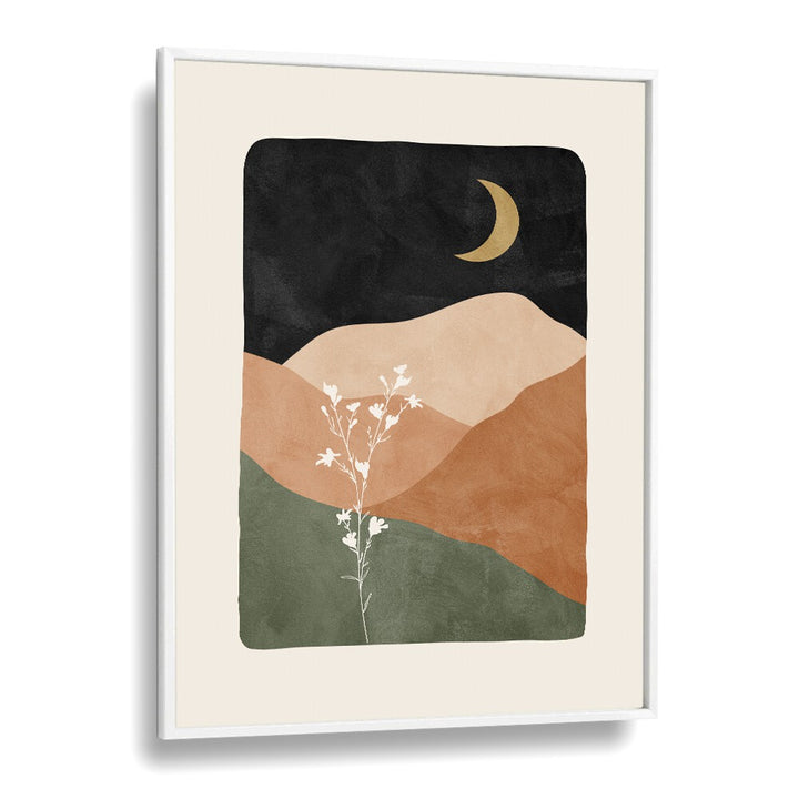 Moonlit Blossoms boho wall art painting Artwork in White Plain Frame