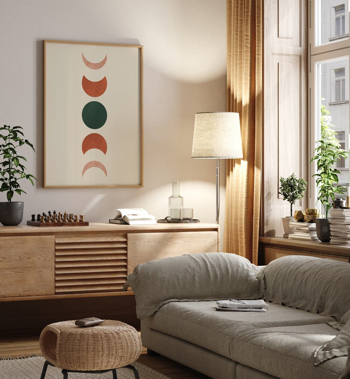 Stylish MOON PHASES III, BOHO ART PAINTINGS enhance home decor by showcasing the beauty of lunar phases.