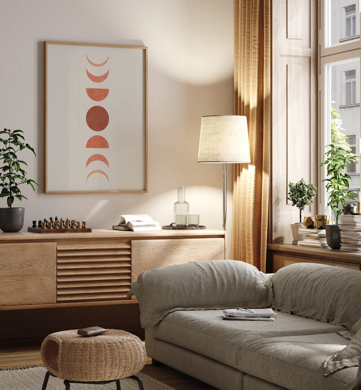 Stylish living room featuring MOON PHASES, BOHO ART PAINTINGS, perfect for lunar cycle enthusiasts.