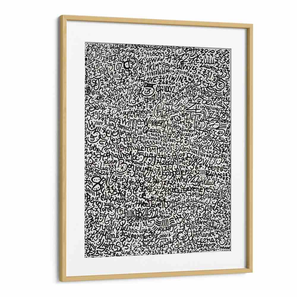 Mopi Doodle Art Artwork in Oak Wood Frame With Mount