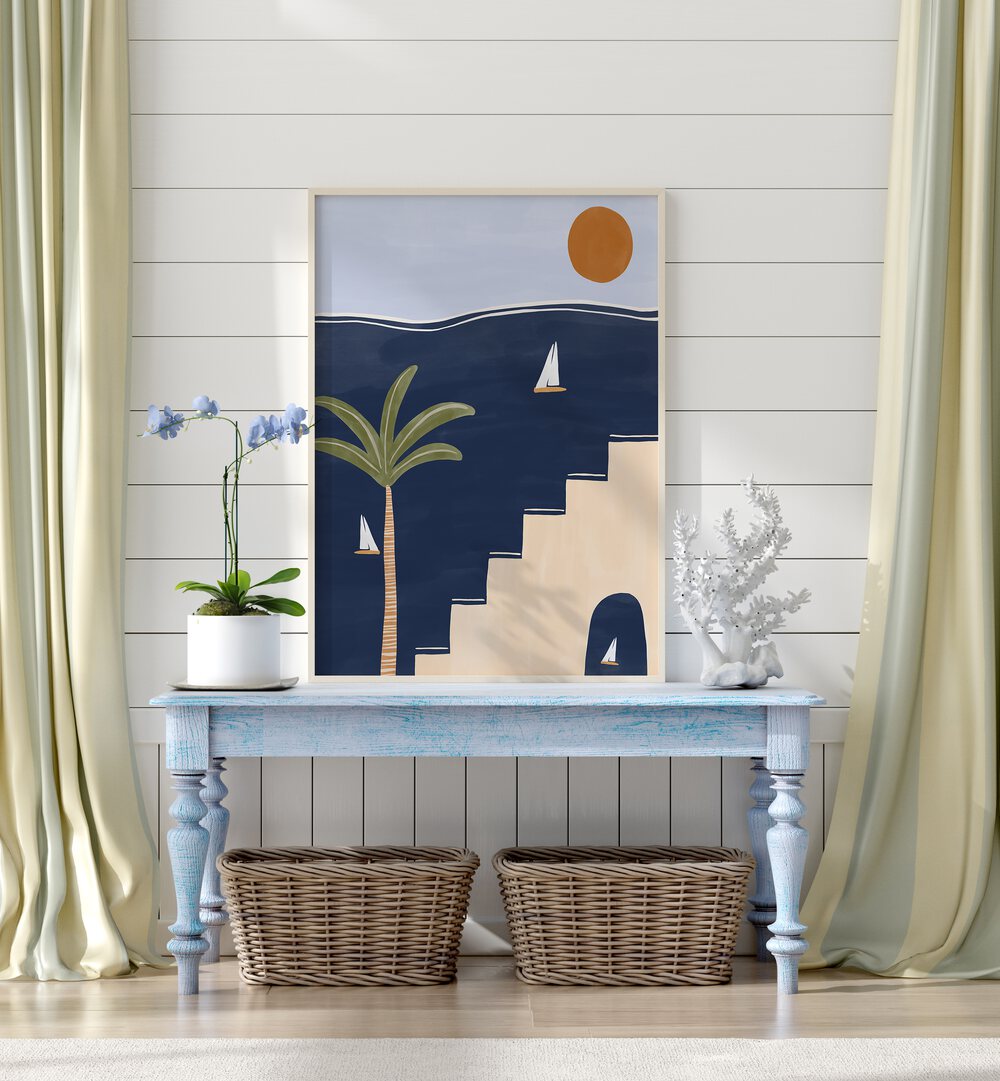 Moracan boho wall art painting artwork placed on table