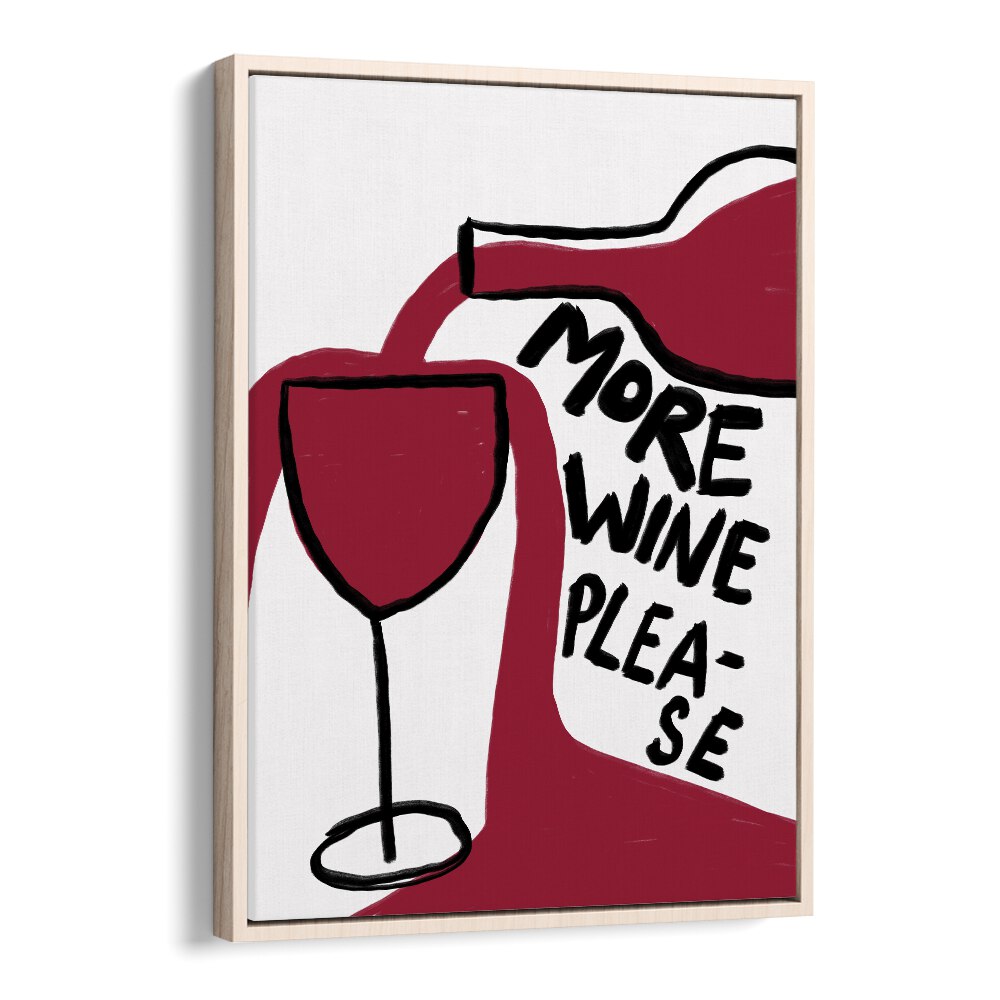 More Wine Please Bar & Cafe Artwork in Oak Wood Floater Frame