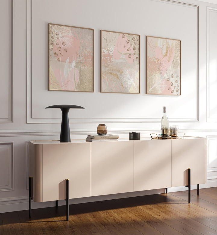 MORNING PINK SET, SET OF 3 PAINTINGS brightens your space with serene hues and elegant designs. Perfect for enhancing decor.