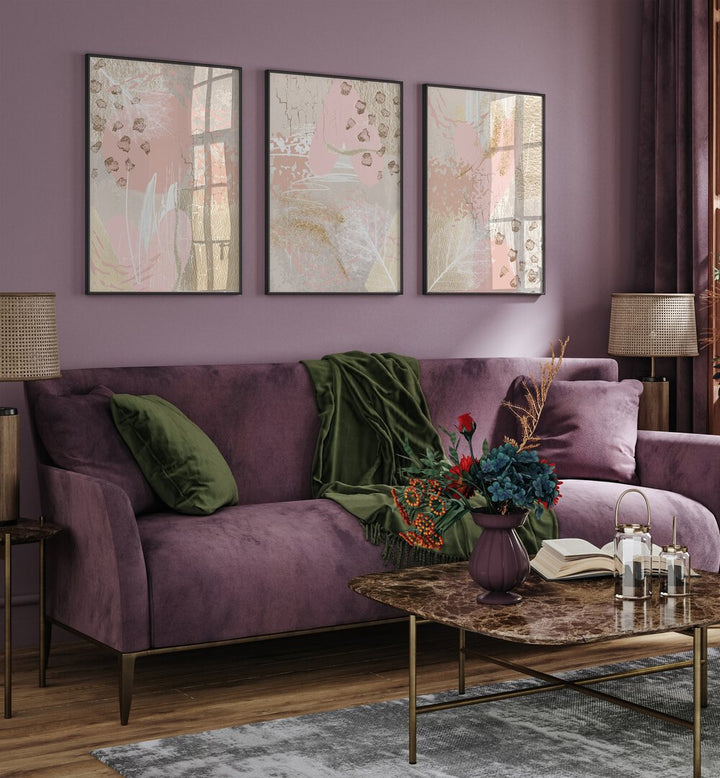 Beautiful MORNING PINK SET, SET OF 3 PAINTINGS enhances your decor with serene elegance and vibrant colors.