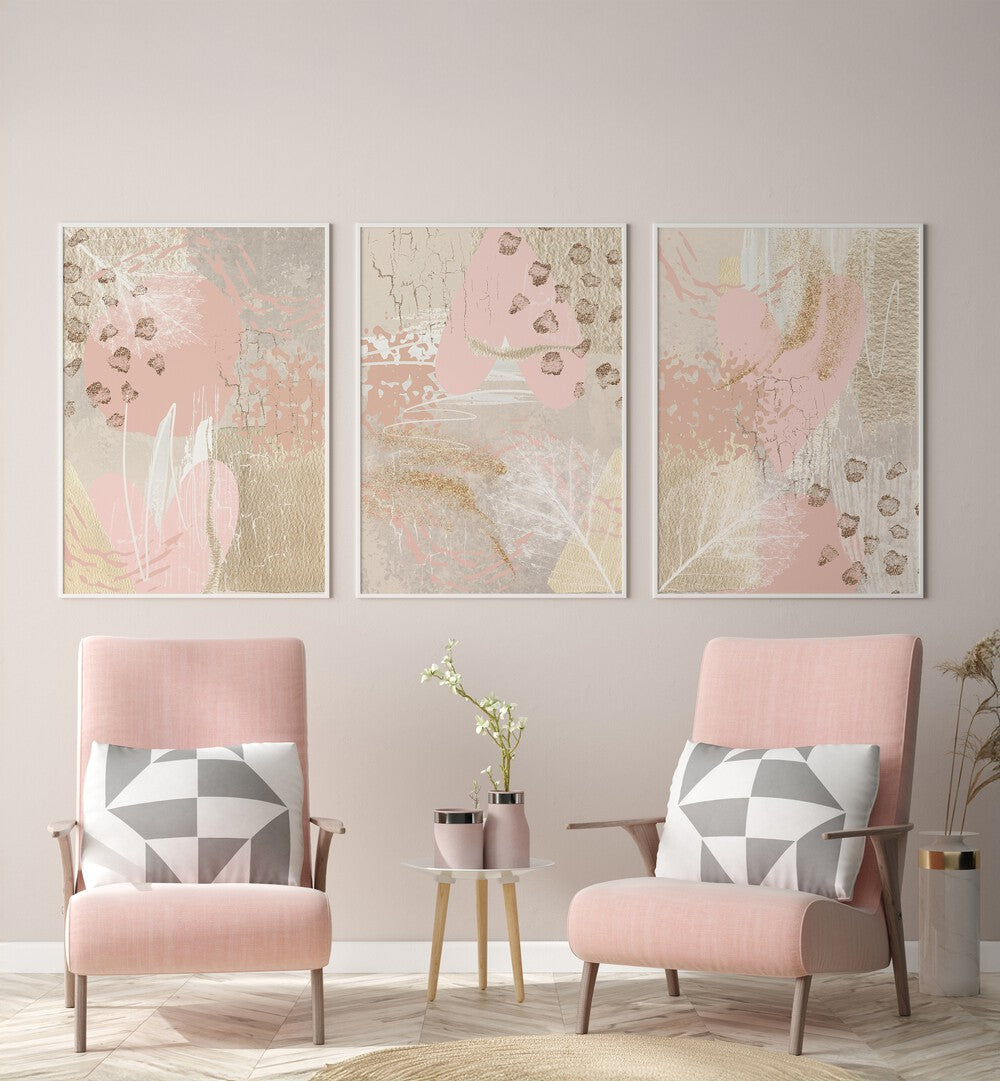 Enhance your decor with the MORNING PINK SET, SET OF 3 PAINTINGS, showcasing elegant hues of dawn's serenity.