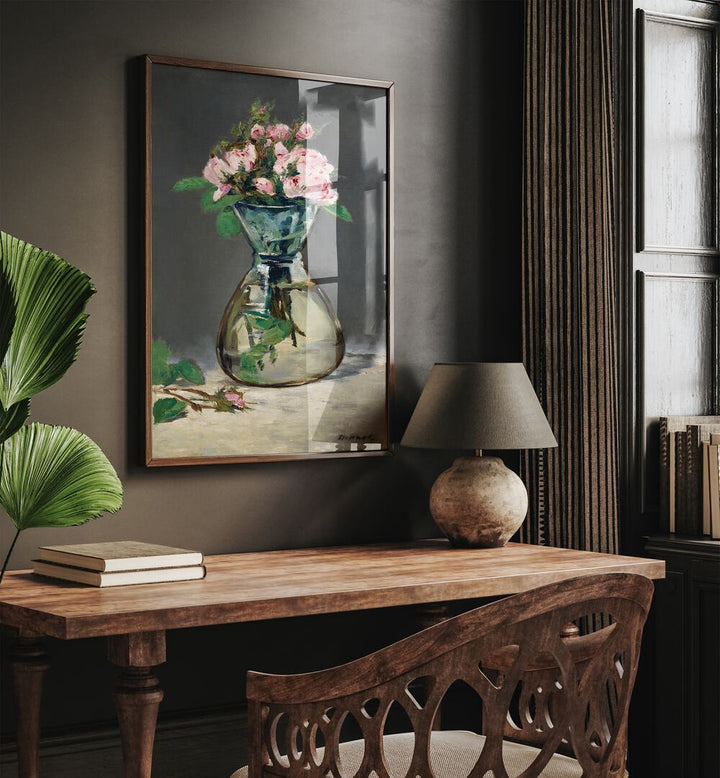 MOSS ROSES IN A VASE, VINTAGE PAINTINGS