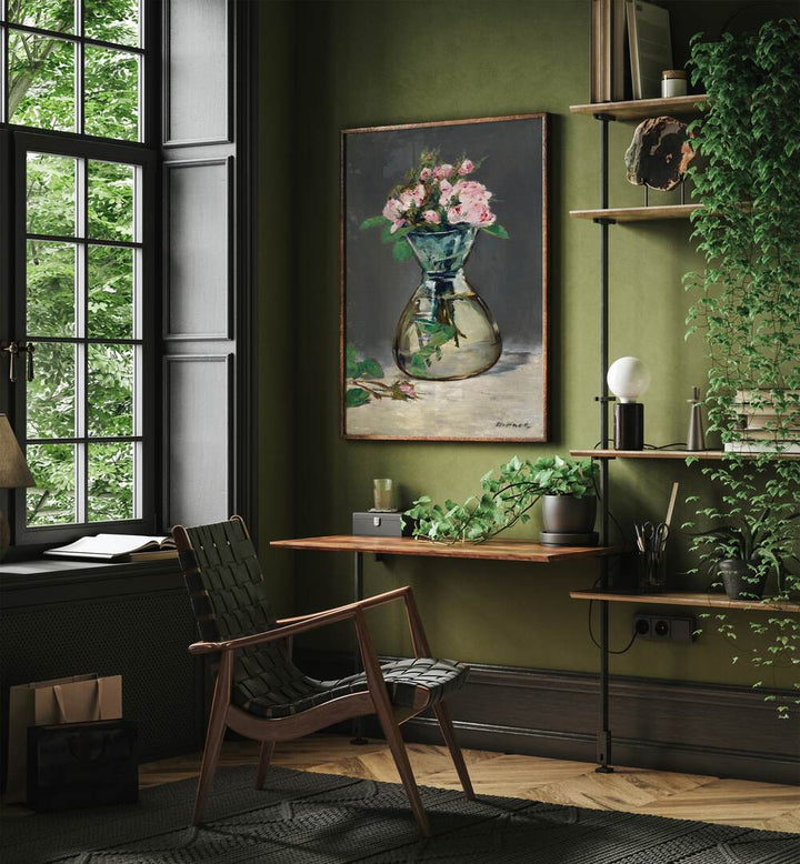 MOSS ROSES IN A VASE, VINTAGE PAINTINGS