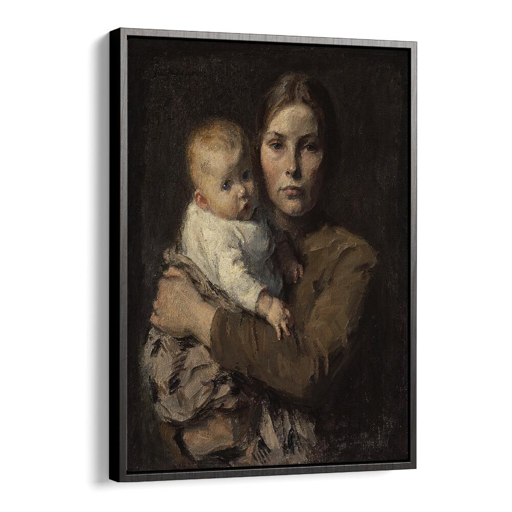 Mother And Child - Gari Melchers Vintage Art Artwork in Black Floater Frame