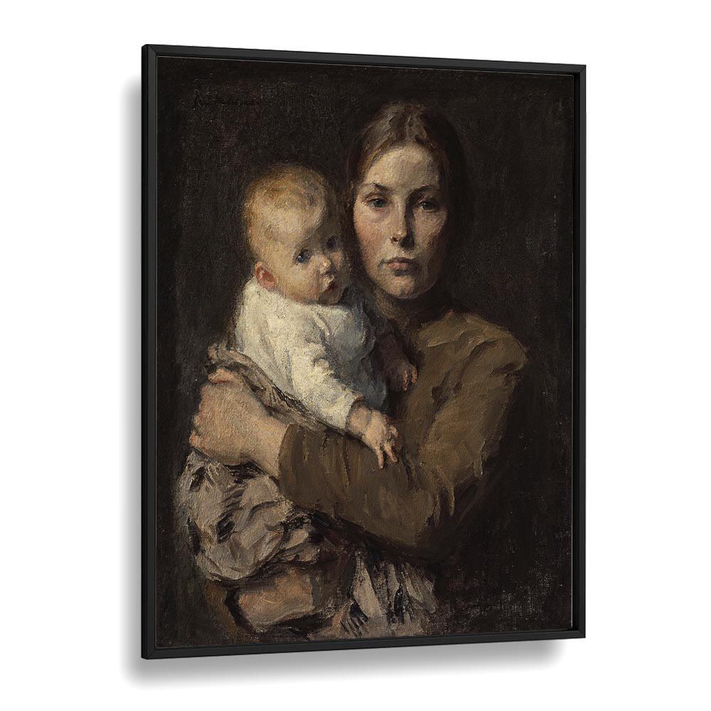 Mother And Child - Gari Melchers Vintage Art Artwork in Black Plain Frame