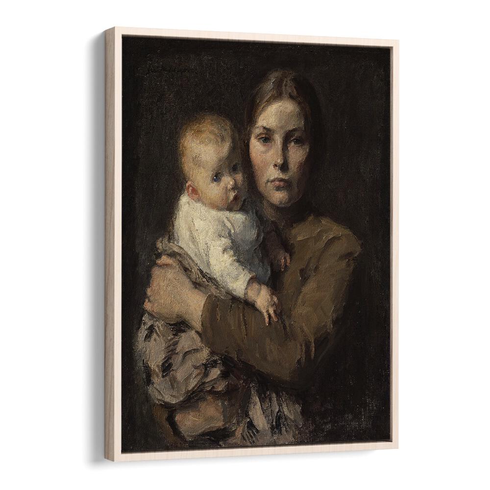 Mother And Child - Gari Melchers Vintage Art Artwork in Oak Wood Floater Frame