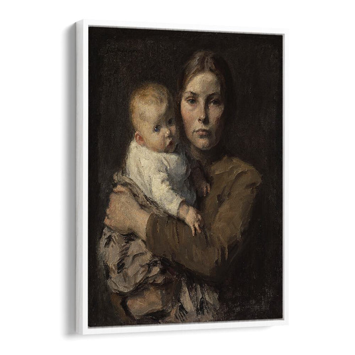 Mother And Child - Gari Melchers Vintage art painting Artwork in White Floater Frame