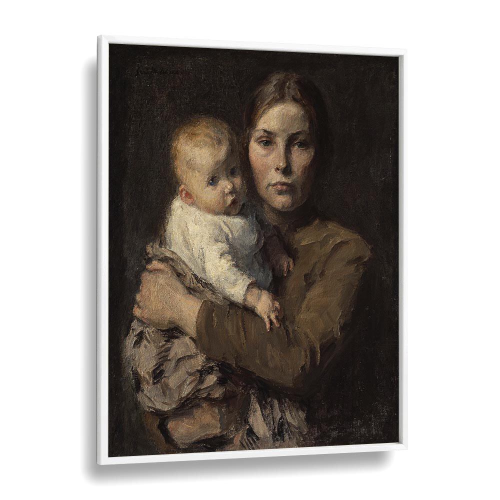 Mother And Child - Gari Melchers Vintage art Artwork in White Plain Frame