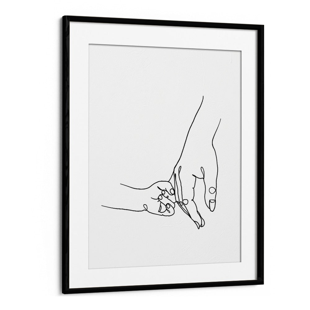 Mother And Daughter Line Art Artwork in Black Frame With Mount