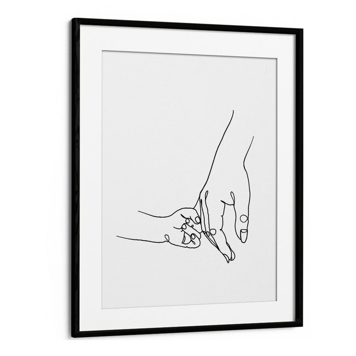 Mother And Daughter Line Art Artwork in Black Frame With Mount