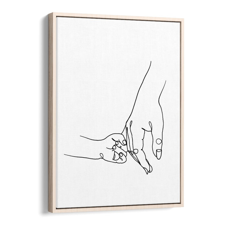 Mother And Daughter Line Art Artwork in Oak Wood Floater Frame