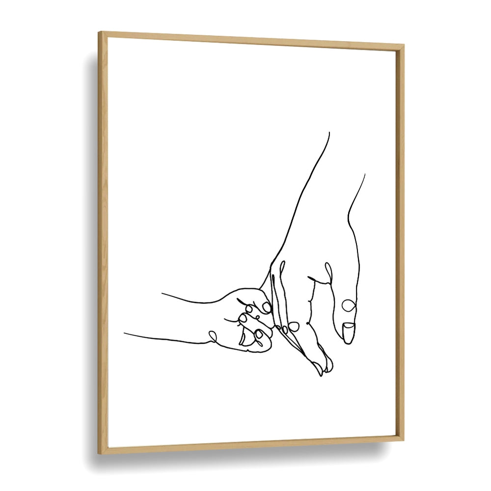 Mother And Daughter Line Art Artwork in Oak Wood Plain Frame