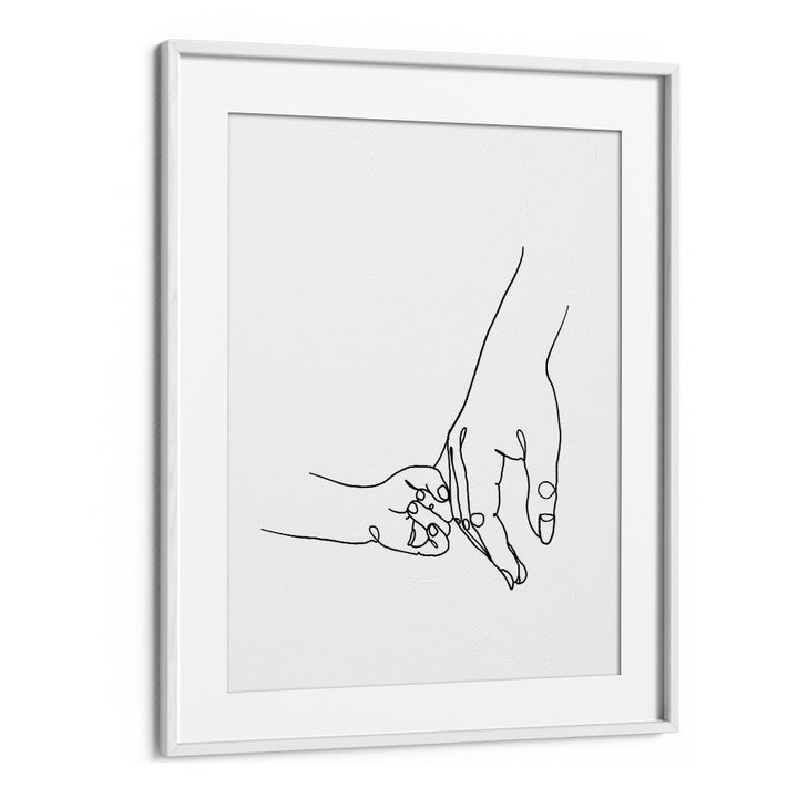 Mother And Daughter Line Art Artwork in White Frame With Mount