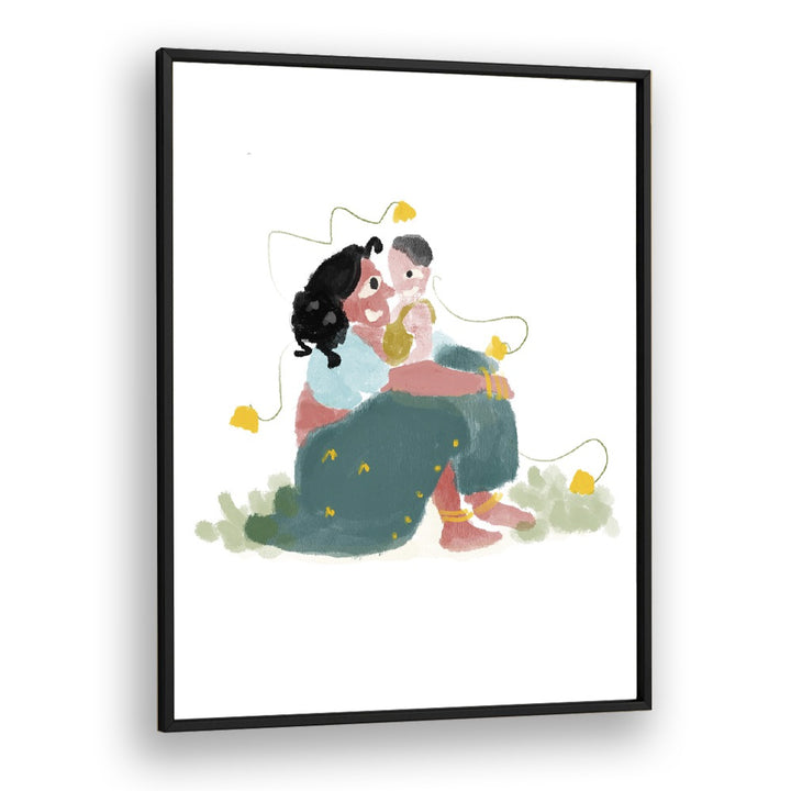 Mothers Love By Shreya Roy Chowdary, Indian Art Paintings Artwork in Black Plain Frame
