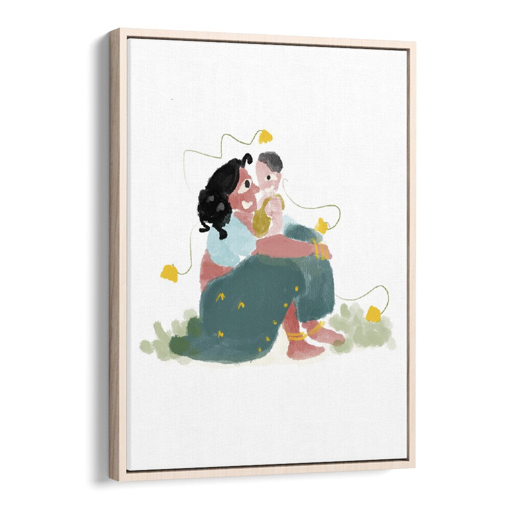 Mothers Love By Shreya Roy Chowdary, Indian Art Paintings Artwork in Oak Wood Floater Frame
