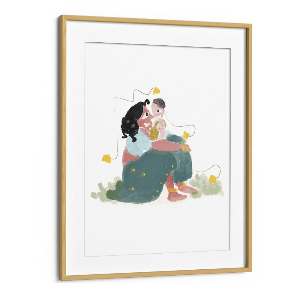 Mothers Love By Shreya Roy Chowdary, Indian Art Paintings Artwork in Oak Wood Frame With Mount
