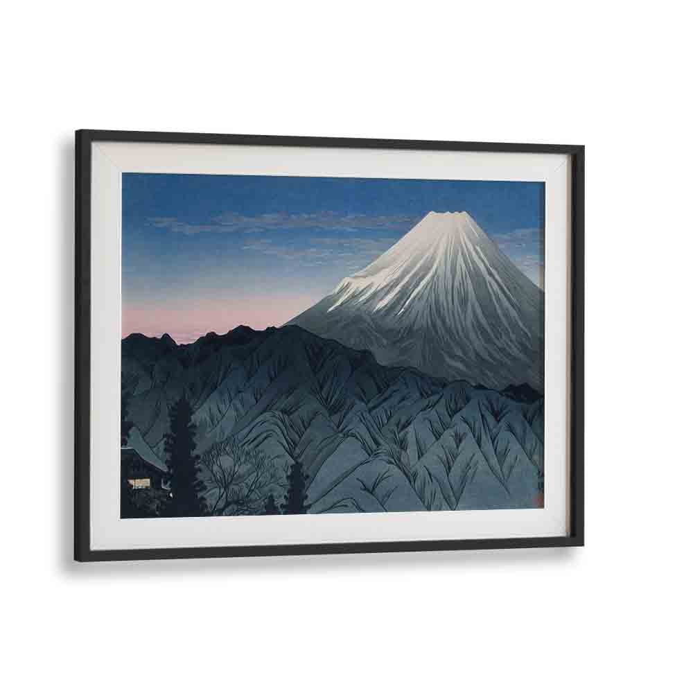 Mount Fuji Japanese Art Artwork in Black Frame With Mount
