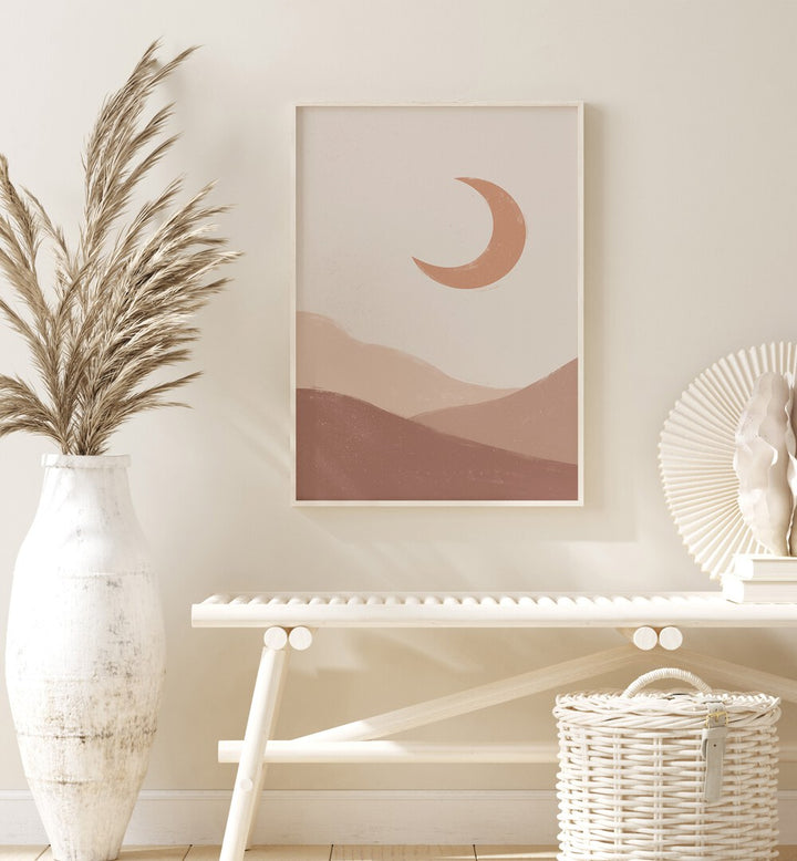 Mountain Moonrise boho wall art painting Artwork Hanged on a Wall