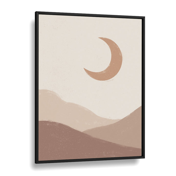 Mountain moonrise boho wall art painting Artwork in Black Plain Frame