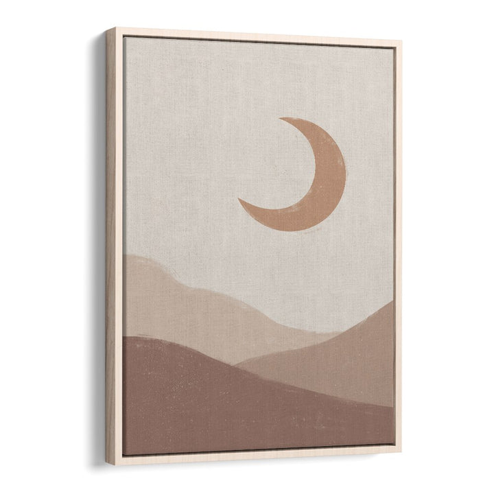 Mountain moonrise boho wall art painting Artwork in Oak Wood Floater Frame