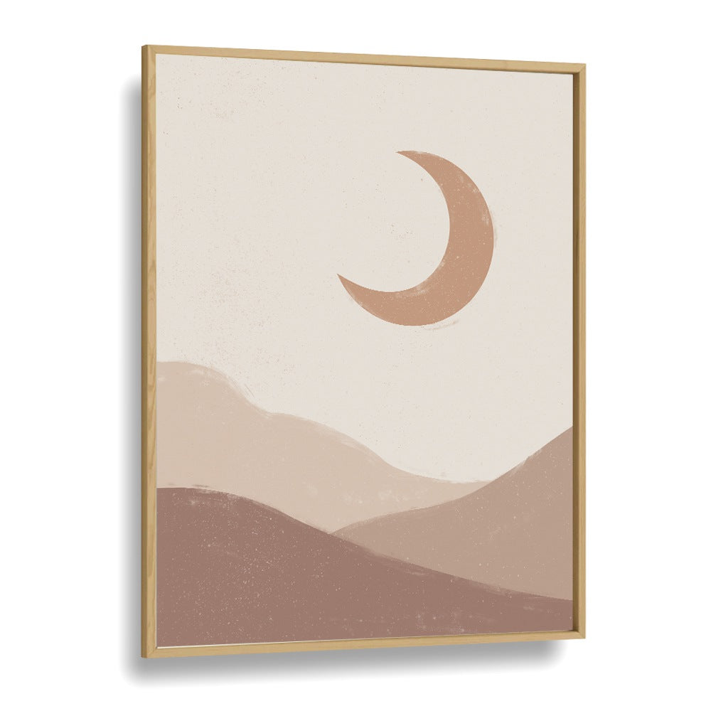 Mountain moonrise boho wall art painting Artwork in Oak Wood Plain Frame