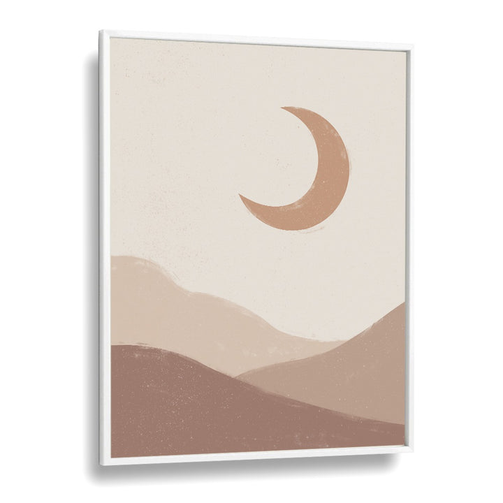 Mountain moonrise boho wall art painting Artwork in White Plain Frame