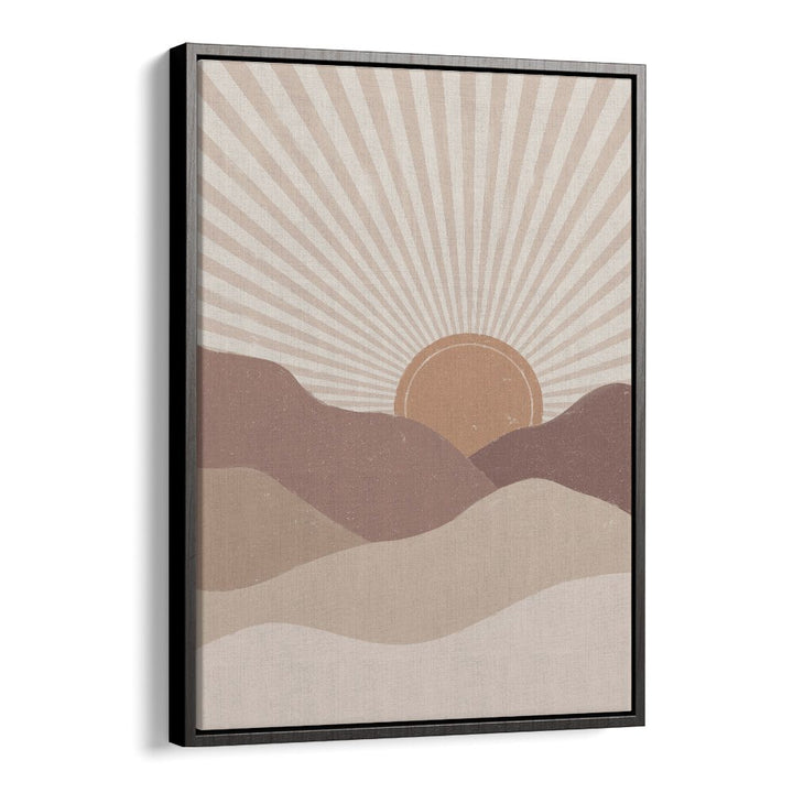 Mountain sunrise  boho wall art painting Artwork in Black Floater Frame