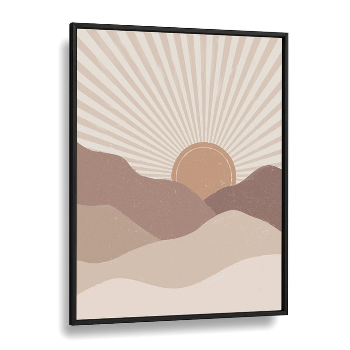 Mountain sunrise boho wall art painting Artwork in Black Plain Frame