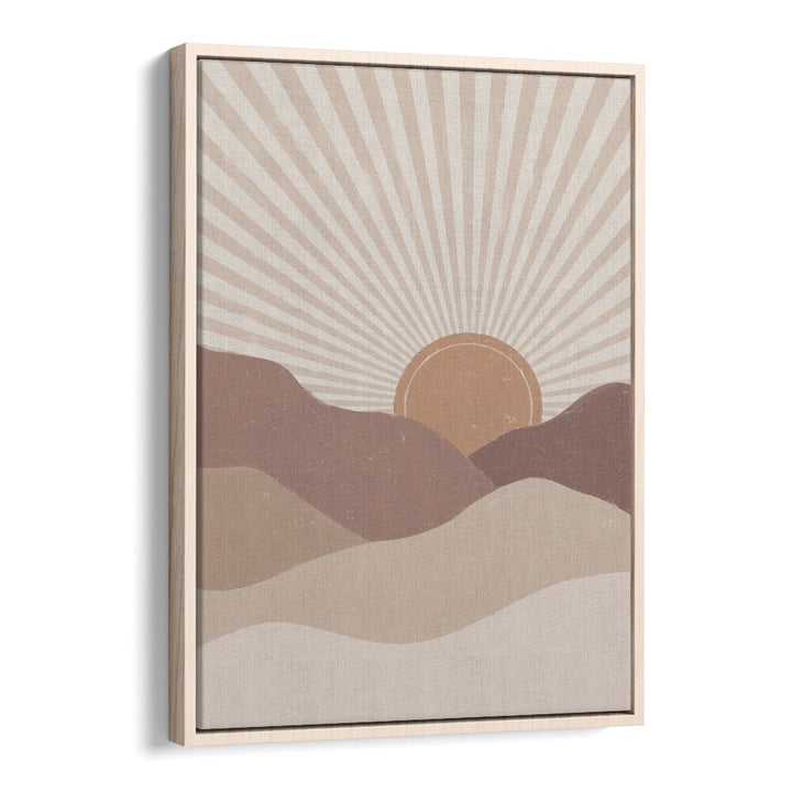 Mountain sunrise boho wall art painting Artwork in Oak Wood Floater Frame