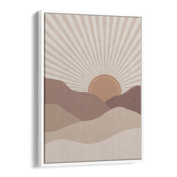 Mountain sunrise boho wall art painting Artwork in White Floater Frame