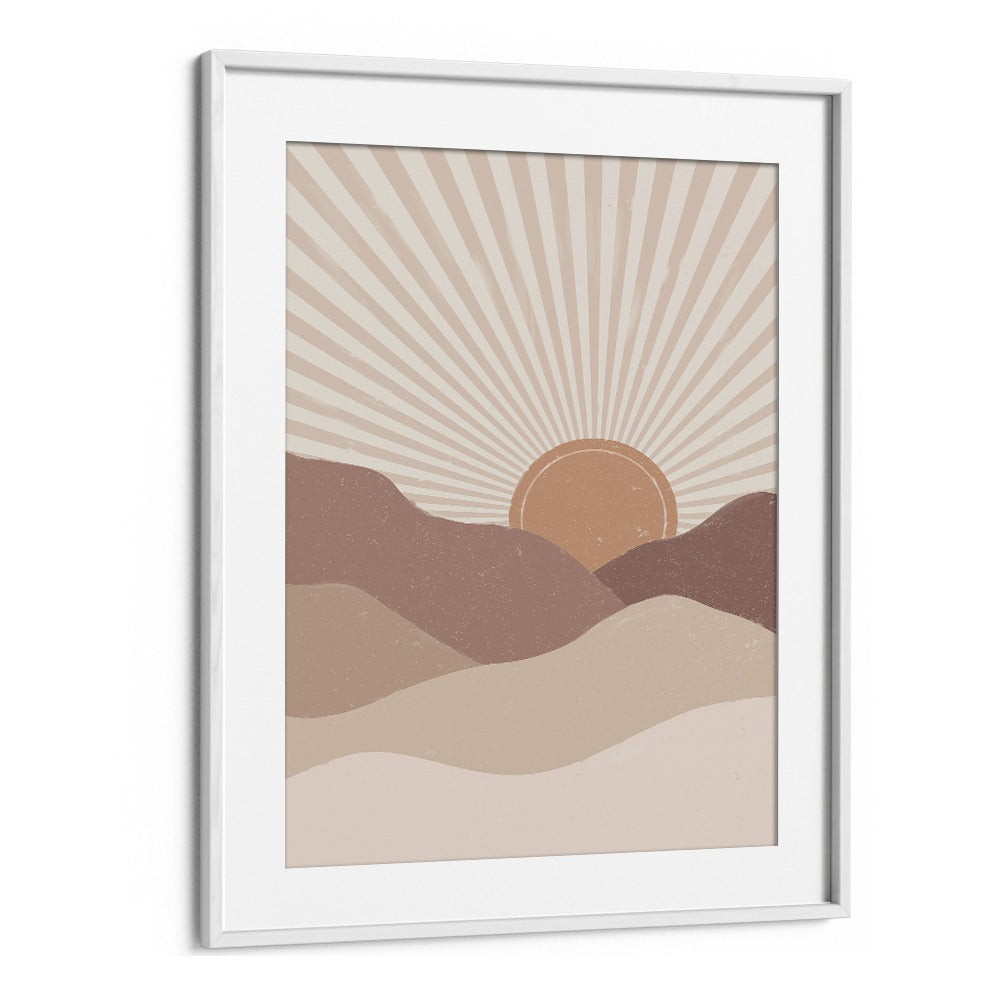 MOUNTAIN-SUNRISE-BOHO-WALL-ART-PAINTING-WHITE-FRAME-WITH-MOUNT