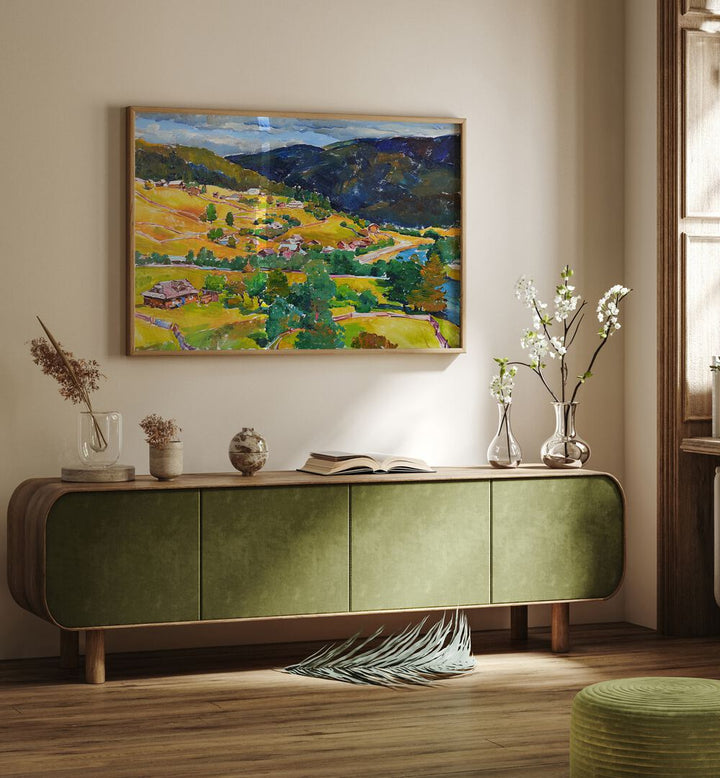 Vibrant MOUNTAIN, LANDSCAPE PAINTINGS enhancing a modern living space with natural beauty and style.