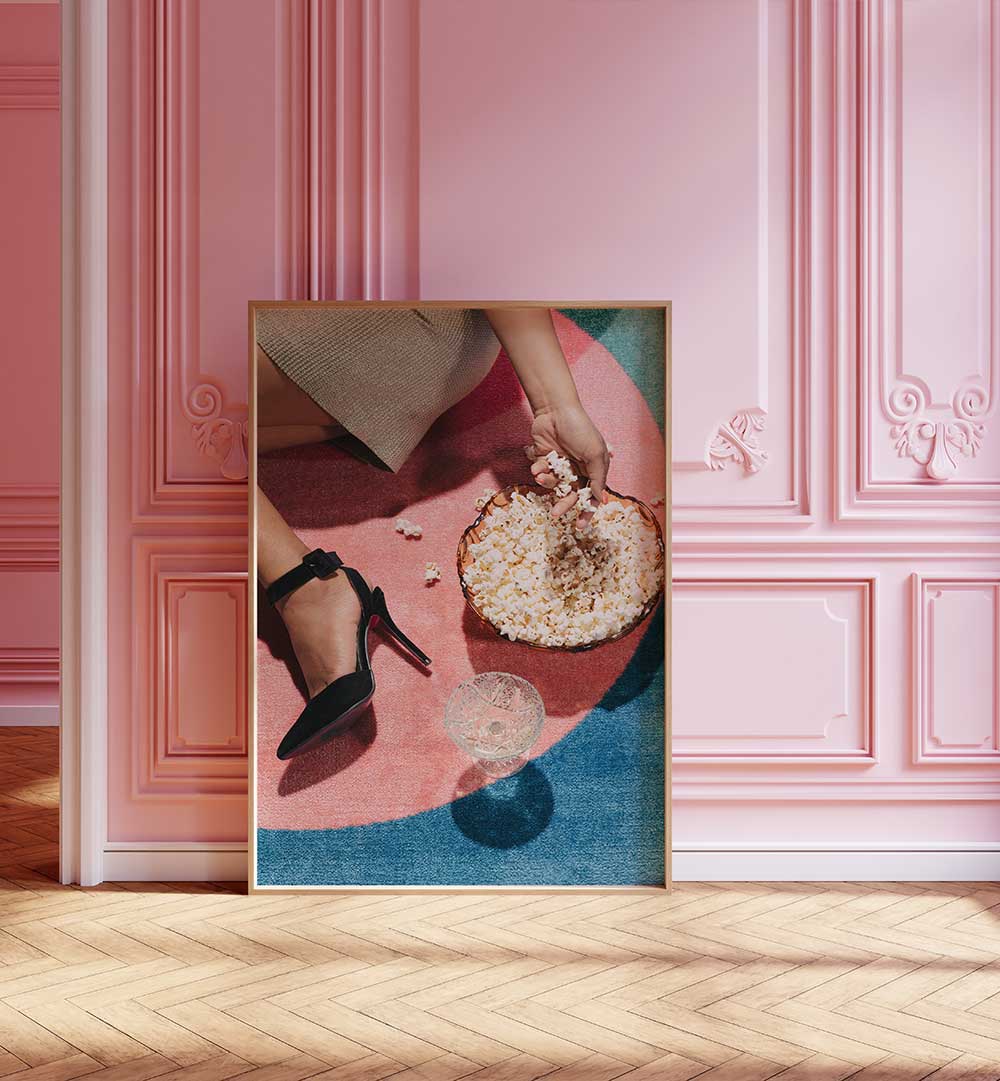 Stylish MOVIE NIGHT I, FASHION POSTERS enhance your chic space with abstract fashion art and cozy movie vibes.