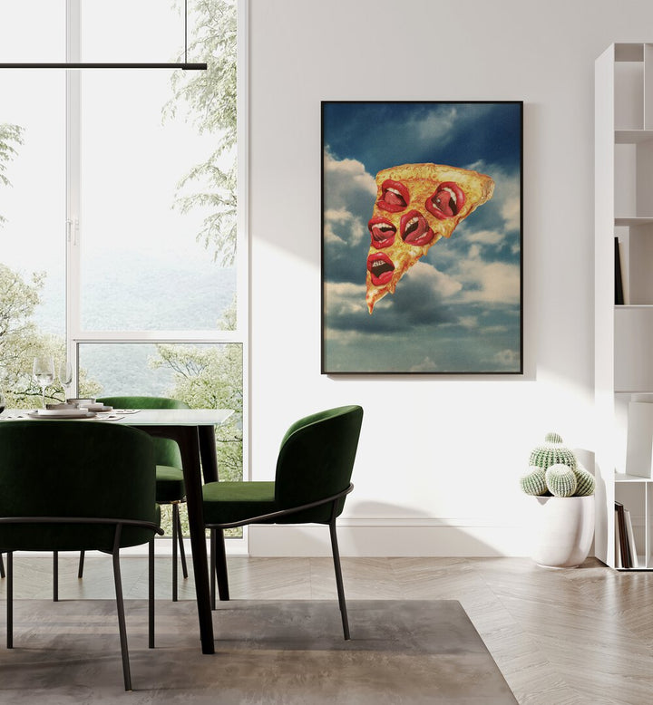 Mozzarella Mwah Surreal Art Painting Artwork in plain black frame on a white wall for dining area