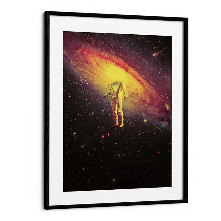 Mr. Galaxy By Francis Minoza Astronaut & Nasa Paintings, Space Art Prints Artwork in Black Frame With Mount
